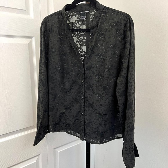 Other Tops - Antilia Femme Women's Black Long Sleeve Semi Sheer Button-Up Top